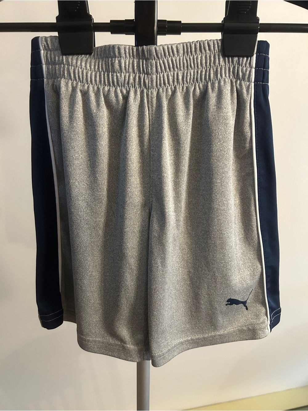 Puma Men’s Gray Athletic Shorts with Navy Side Stripes